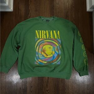 NIRVANA Green Smiley Face Crewneck Sweatshirt